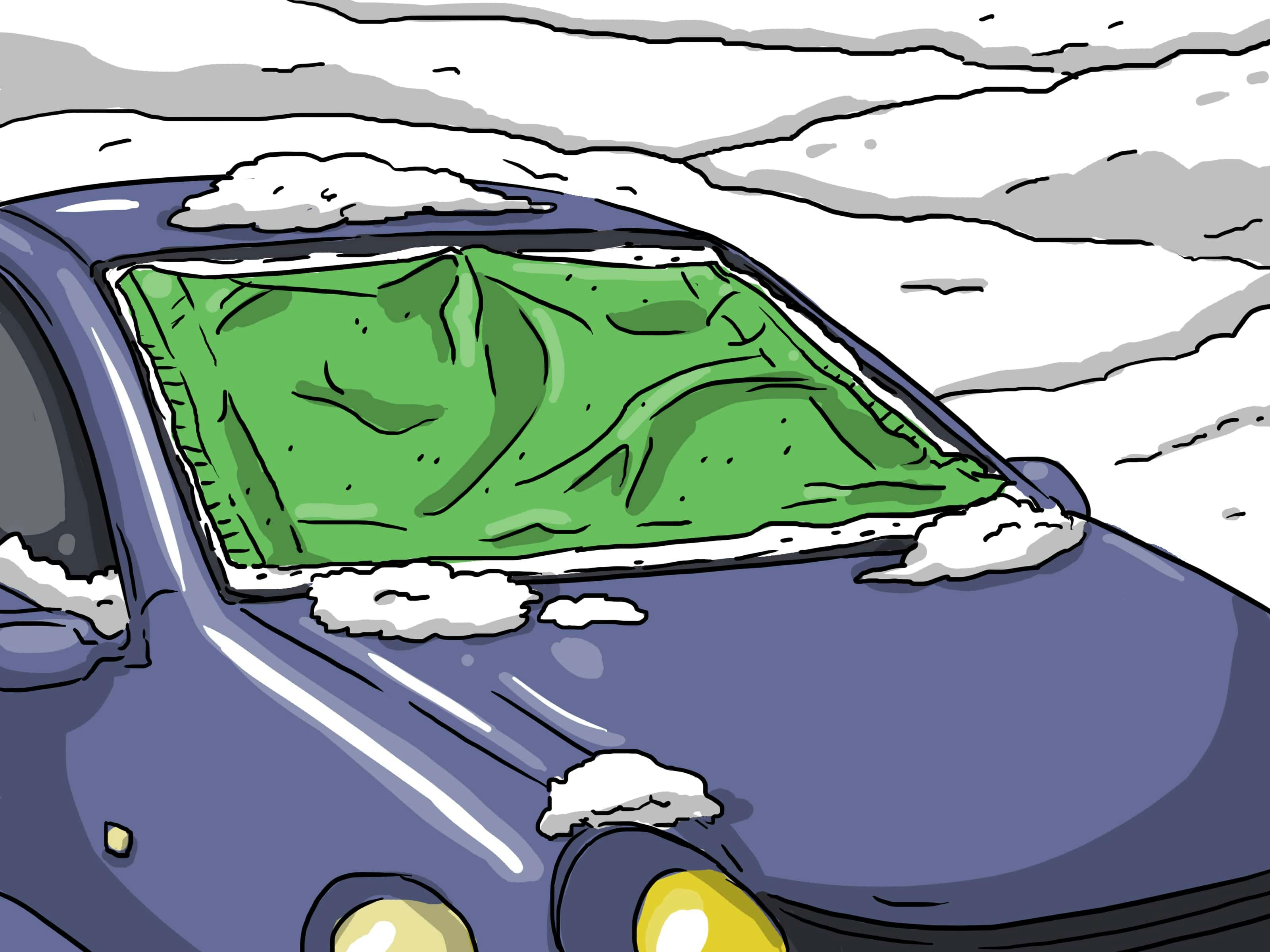 Place a towel on your windshield during snowstorm to prevent ice build-up.