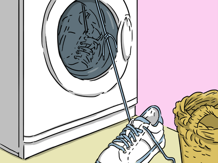 Dry your wet shoes in the dryer by tying the laces together and putting one inside and the other outside so it doesn't roll around.
