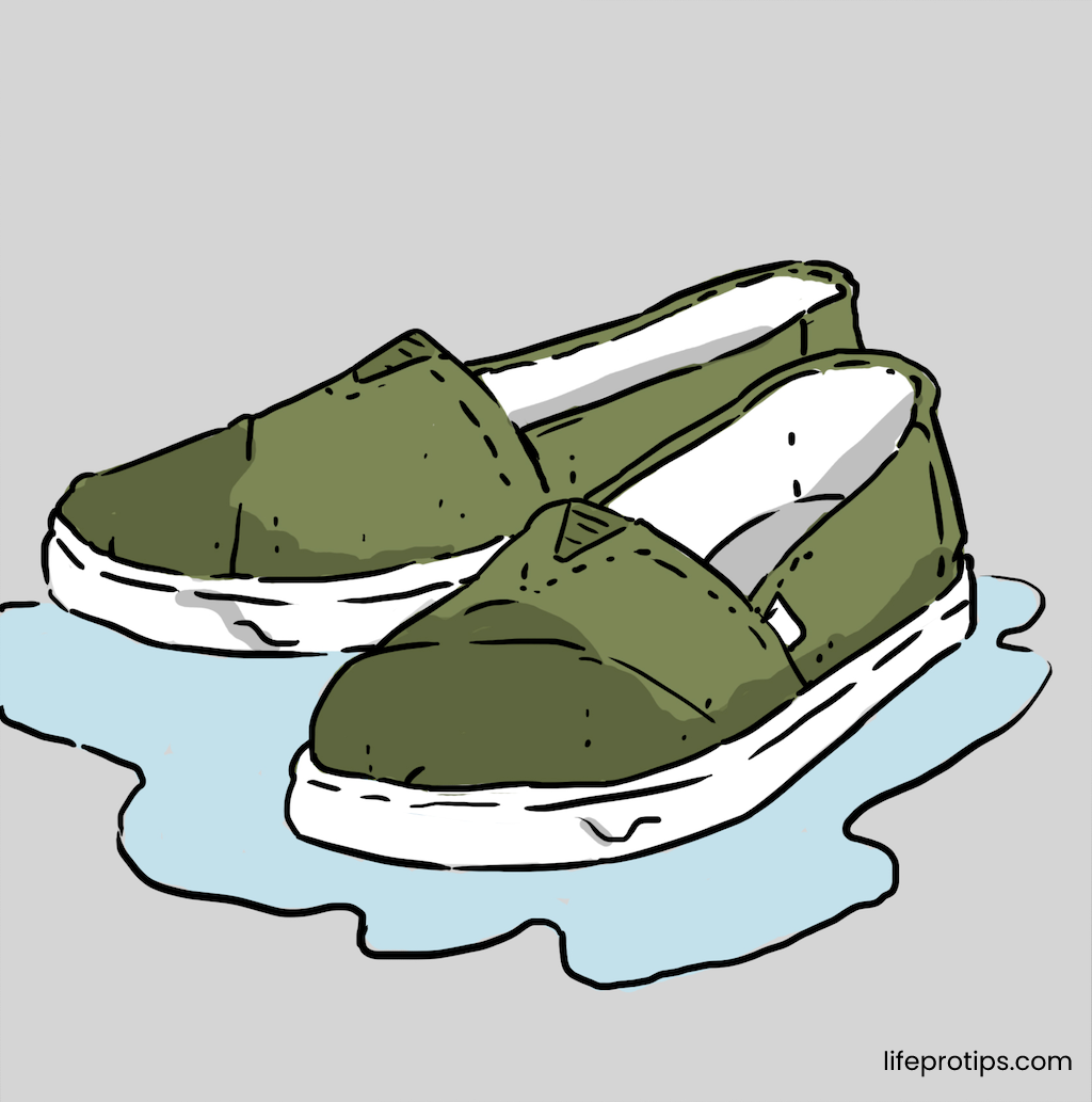 Unprotected canvas shoes are susceptible to water damage.