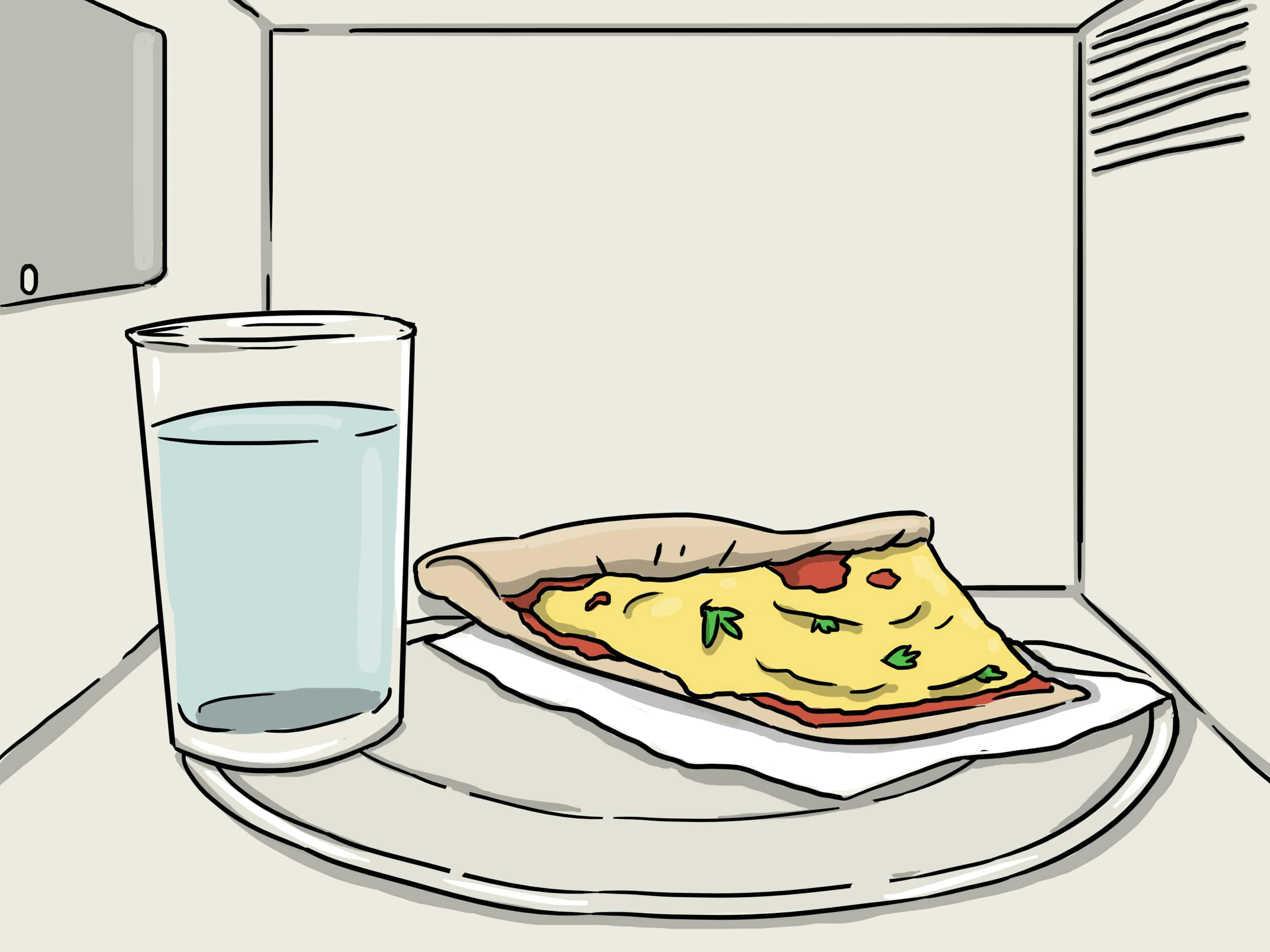 When speed matters: Microwave your pizza slice with a glass of water for a quick solution.